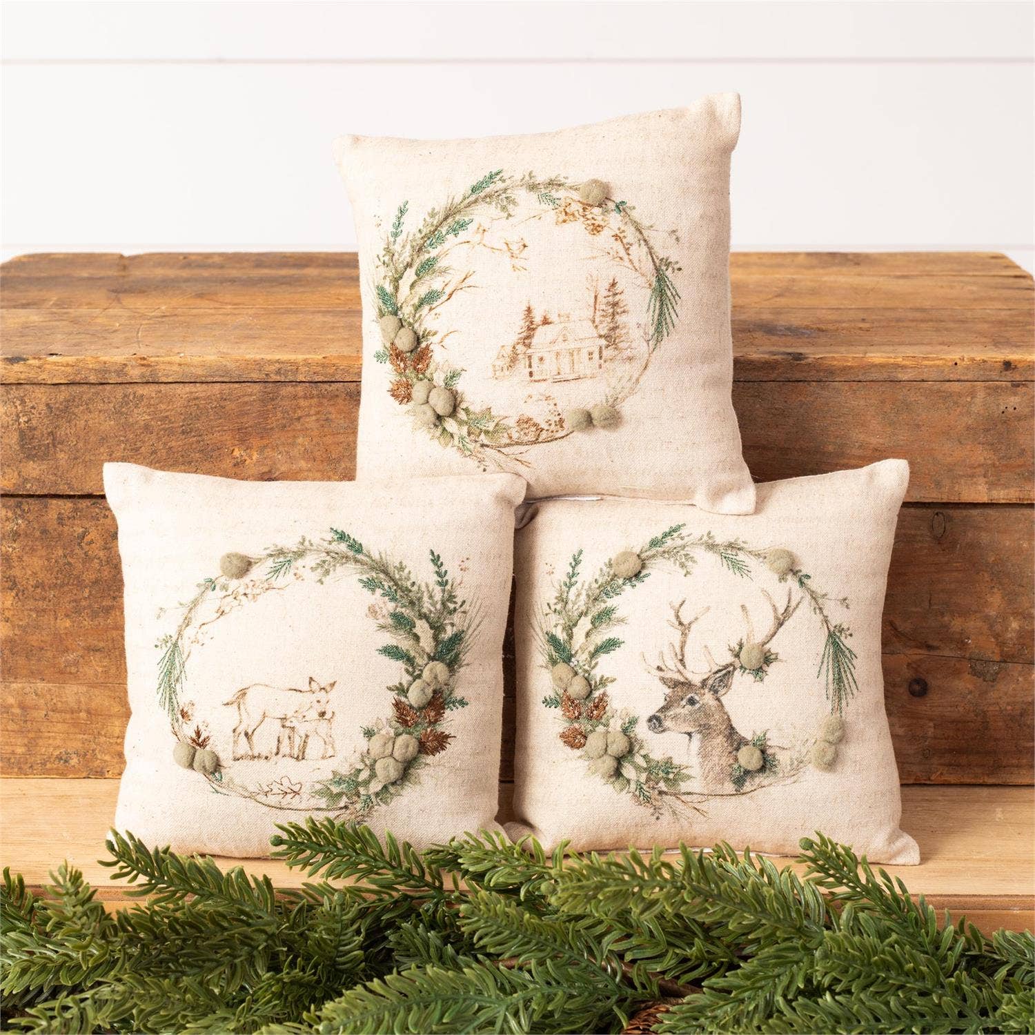Mini Pillows - Holly And Ivy Embroidered - Thumbnail 4